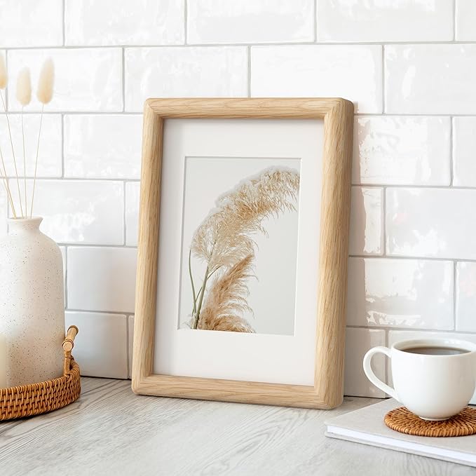 Axeman 5x7 Oak Frame Set of 3 - Rounded Corner 5 x 7 Picture Frame Matted to 4x6 - Natural Oak Wood Photo Frame with Tempered Glass for Tabletop or Wall Mount Display