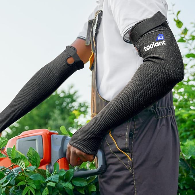 OriStout Cut Resistant Farmers Sleeves with Thumb Hole, Protective Arm Sleeves, for Gardening, Welding, Kitchen, Arm Guards for Biting, Pet Grooming, Black, 1 Pair