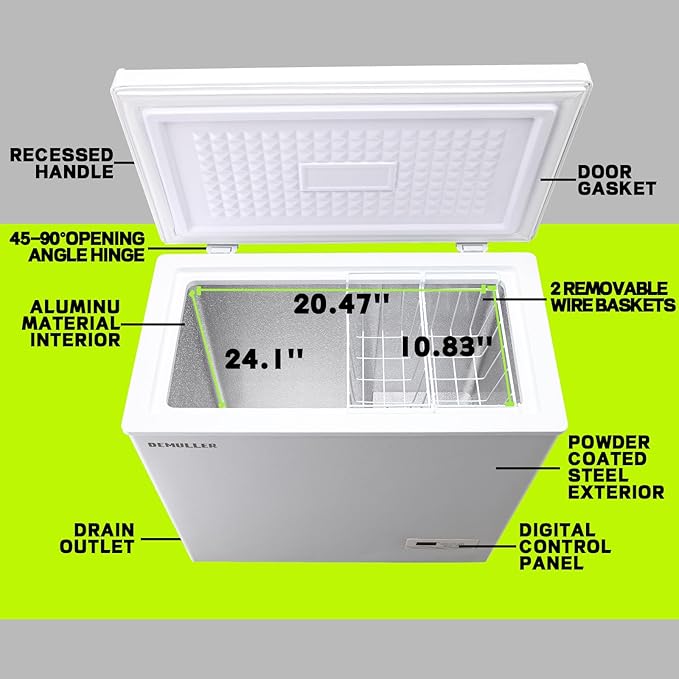 Small Mini Chest Freezer with 2 Hanging Baskets Electronic Control to 1℉Top Open Door Open Freezer Energy Saving Quiet Operation Perfect for Dorm, Garage and RVS, White