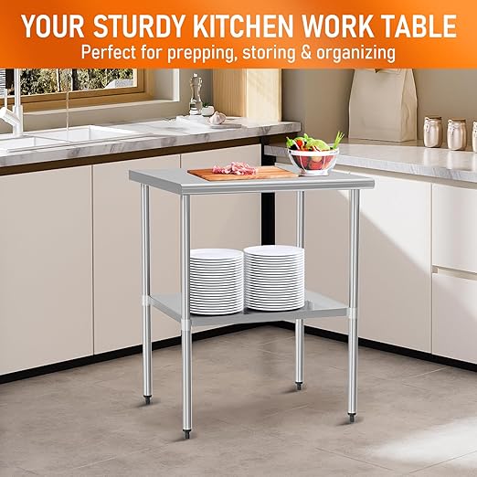 Stainless Steel Table for Prep & Work 30" X 30" inches with Adjustable Undershelf, Commercial Workstations, Utility Table in Kitchen Garage Outdoor BBQ