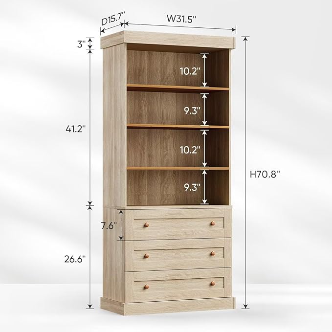 Vyre 71" Tall Farmhouse Kitchen Pantry, Set of 4 Large Storage Cabinets with 3 Drawers, Adjustable Shelves, Wood Versatile Hutch Cabinet for Dining Room, Living Room, Brown