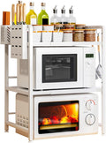Microwave Storage Rack Retractable Microwave Rack, Hight Adjustable Horizontal Extension Utility Organizer Shelf Counter Toaster Storage Stand, 176Lbs Load Bearing, White/2Tier