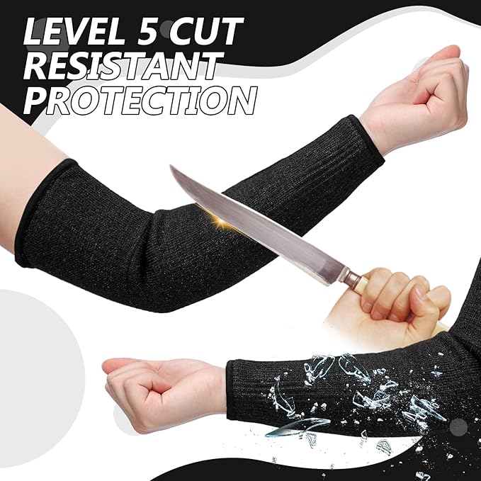 Sintege 3 Pairs Arm Protectors for Thin Skin and Bruising Cut Resistant Forearm Sleeve Level 5 Arm Burn Protection Sleeve (15.8 Inch,Black)