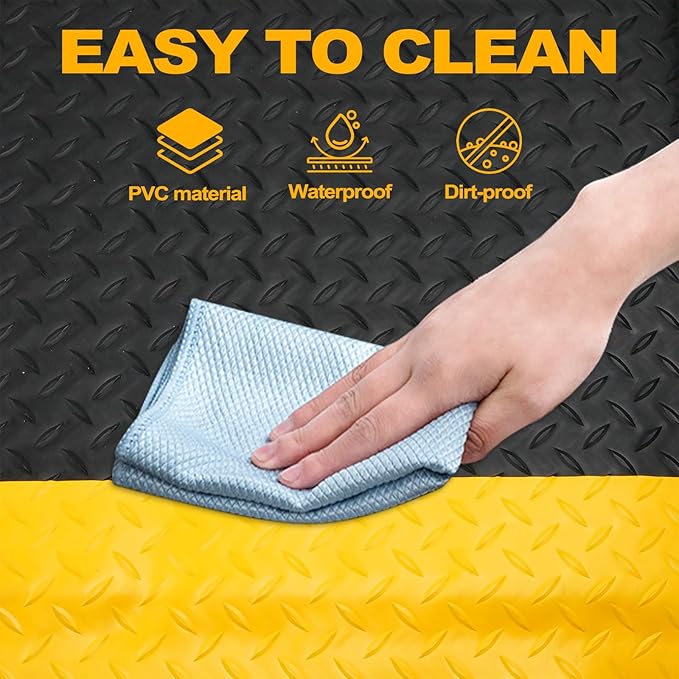 3 FT x 5 FT Anti Fatigue Mat, 15/16 Inch Thick Soft Sponge Ergonomic Mat, Non-Slip Industrial Grade Floor Mat, Easy to Clean, for Kitchen, Garage, Work, Shop, Black with Yellow Border