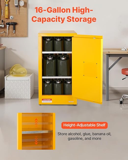 VEVOR Flammable Cabinet 18" x 18" x 35", Galvanized Steel Safety Cabinet, Adjustable Shelf Flammable Storage Cabinet, for Commercial Industrial and Home Use, Yellow: Industrial & Scientific