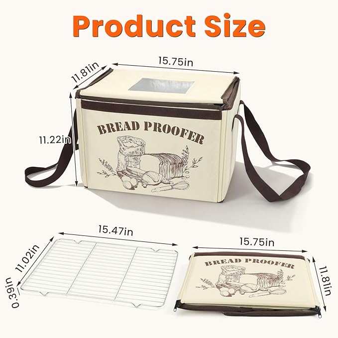Folding Dough Proofing Box - Bread Proofer with 50-113℉ Temp Control,48H Timer and Metal Rack for Pizza, Sourdough, Yogurt, Seed Starting, Bread Baking