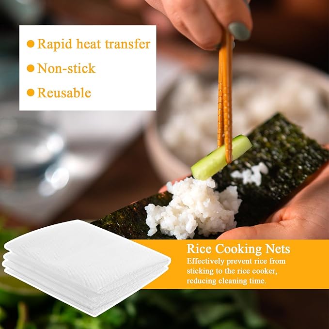 6Pcs Rice Net, 45.3"×39.4" Sushi Rice Cooking Net, Non-Stick Rices Cooker Napkin, Reusable Napkin Fine Mesh Cooking Steam Cloth, Bamboo Steamer Mat Cloth for Home Restaurants Camping