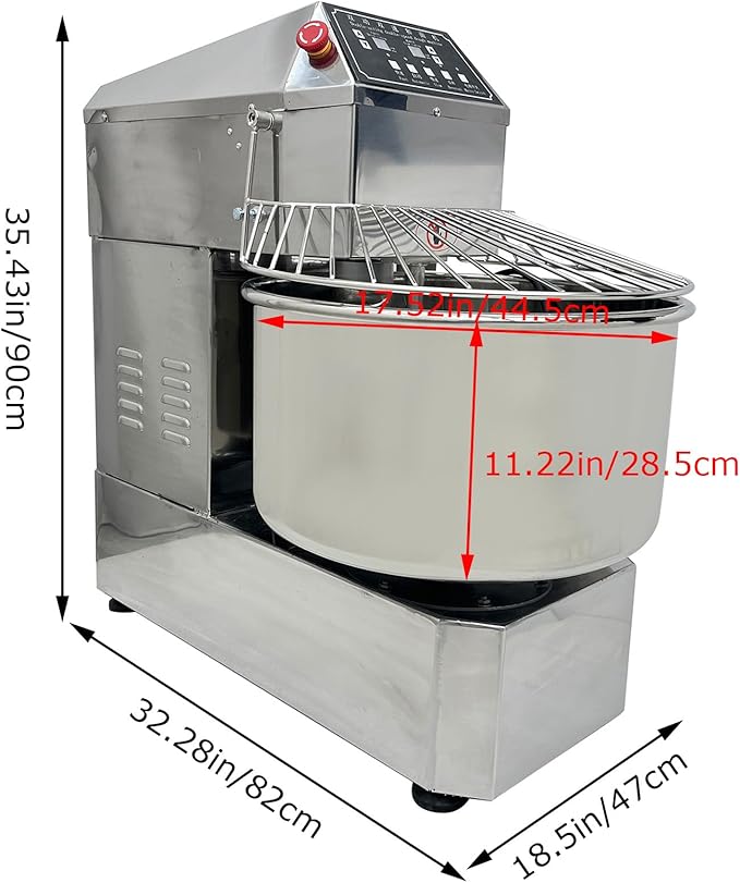 TECHTONGDA Commercial Dough Mixer Food Mixer with Time Setting, 40L Stainless Steel Stand Mixer for Bakery, Pizzerias & Kitchens, Heavy Duty Pizza & Bread Dough Mixer with Double Action, Double Speed