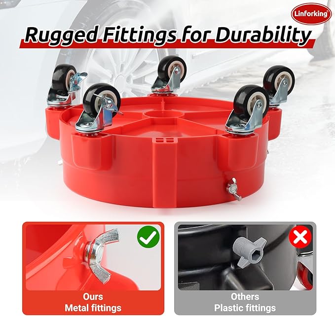 Bucket Dolly 5 Gallon with Wheels,360°Rolling Car Wash Buckets Dolly for 2.5 to 5 Gallon Buckets with Bucket Insert,Cleaning Brush,Supports Up to 300 lbs