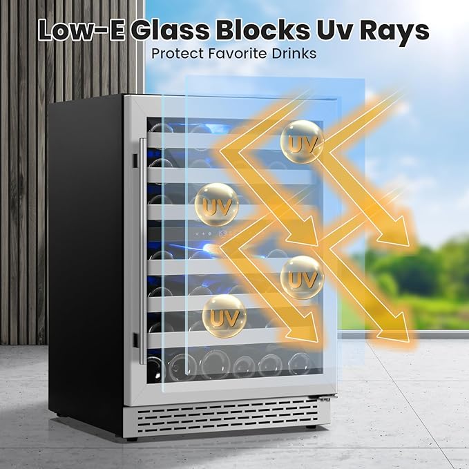 24 Inch Wine Cooler & Fridge Under Counter,54 Bottle Dual Zone Wine Cooler,New Upgrade Compressor,Blue Light Built-in/Freestanding,Reversible Stainless Steel Door Wine Fridge for Home/Kitchen