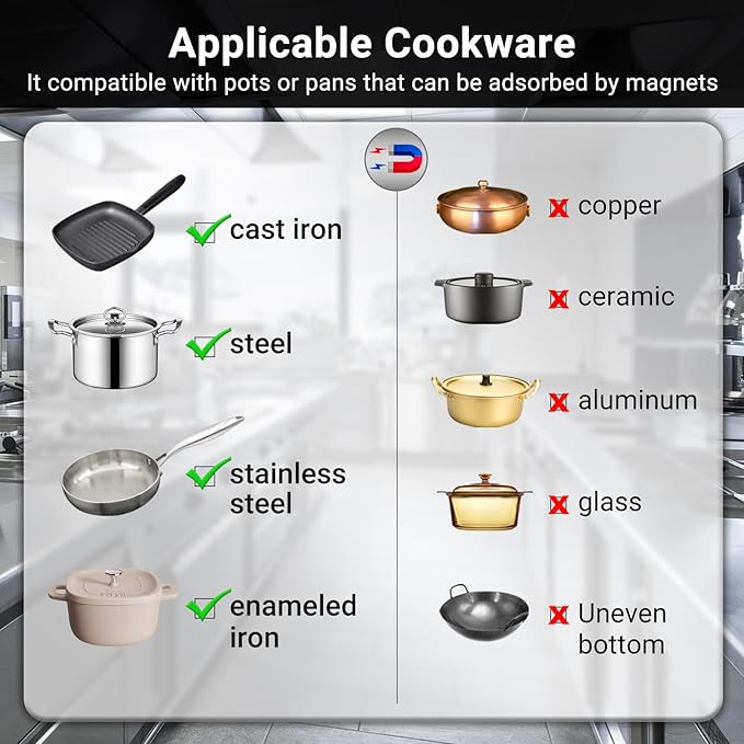 AMZCHEF Induction Cooktop Commercial, Professional Portable Burner, 1800W Countertop Stove Burner with ETL-Certified Induction Hot Plate 3 Hours Timer,8 Temperature & Power Levels,LCD Screen