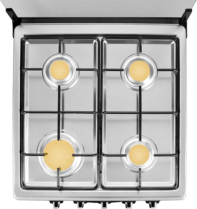 20" Free Standing Gas Stove Oven Range,4 Burner LPG Cooktop with 65L Oven, 201 Stainless Steel Body, Double Layer Mirror Surface Tempered Glass Door, Compact Design for Kitchen (LPG)