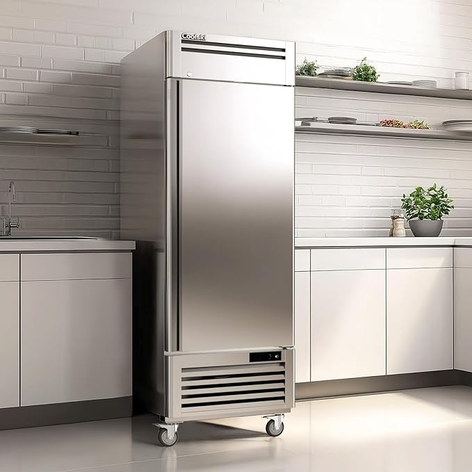 Coolski 19.32 Cu.ft Commercial Freezer Single Solid Door, Upright Reach-in 27" W Stainless Steel Freezer Fan Cooling for Restuarant, Bar, Shop, Garage, -13℉~-5℉, 4 Shelves