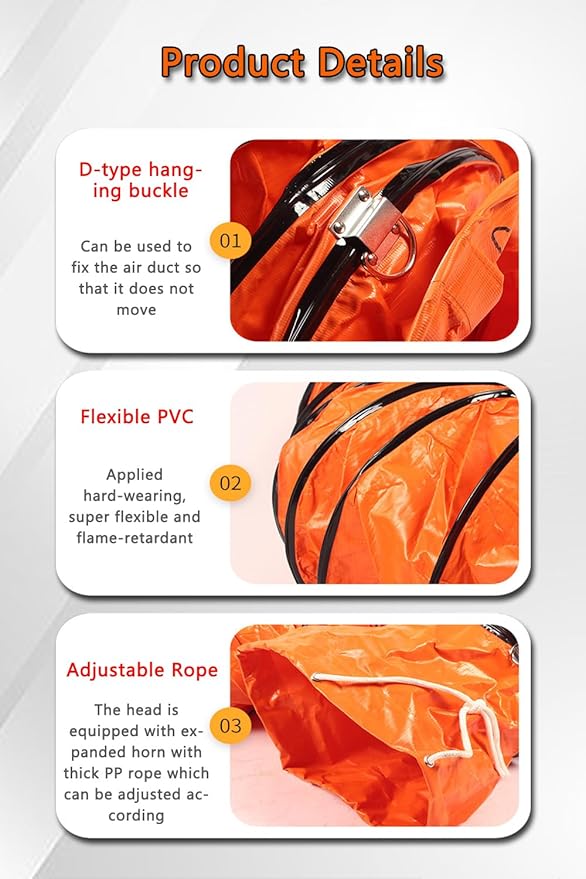 32FT PVC Flexible Duct Hose 12 Inch Duct Hosing with Adjustable Rope for Utility Blower Exhaust Fan Ducting Hose Folding exhaust duct Easy Storage【12 In*32Ft】