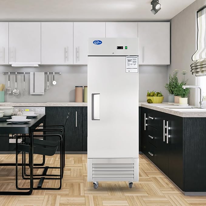 27" W Commercial Refrigerator, 23 Cu.ft Reach-in Stainless Steel Refrigerator, Single Door Upright Fan Cooling for Restaurant, Bar, Home, Shop, and Business(Equip 4 Shelves)