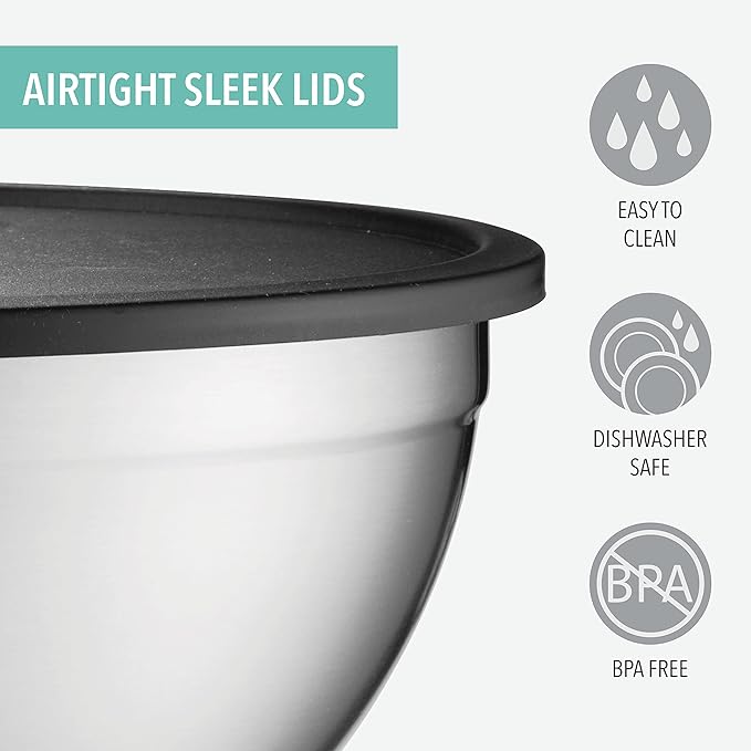 Mixing Bowls with Airtight Lids, Stainless Steel Nesting Bowl Set for Space Saving Storage, Ideal for Cooking, Baking, Prepping & Food Storage