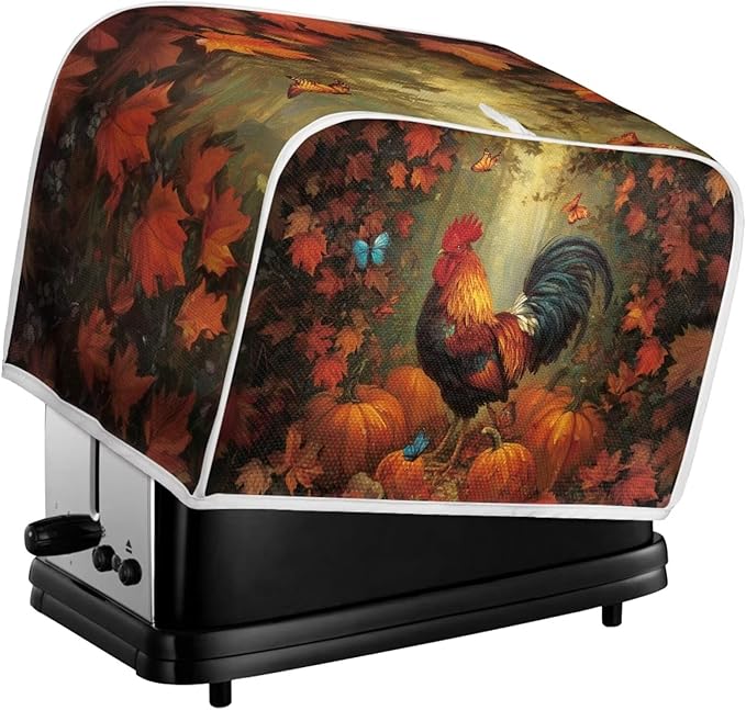 UNICEU Fall Toaster Cover 4 Slience Rooster Pumpkin Butterfly Print Fingerprint Protection for Bread Maker Kitchen Small Appliance Protection Home Decor