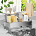 VUSIGN Sponge Holder for Kitchen Sink, Sink Caddy Organizer with Brush Holder, Rustproof Stainless, Self-Draining Sink Organizer for Countertop, Sponges, Brushes, Kitchen Decor and Accessories, Gray
