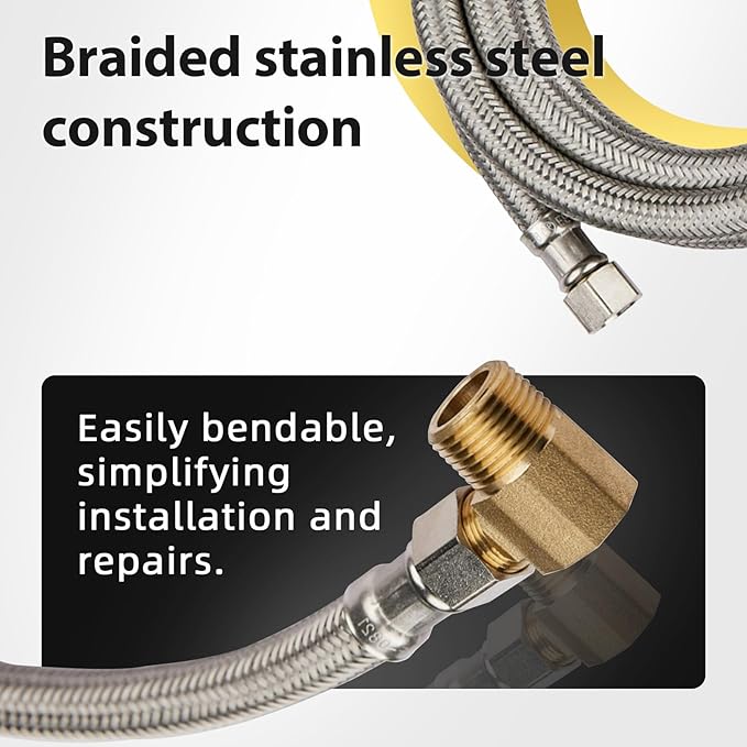2 Pack Foskan 6FT Stainless Steel Dishwasher Hose With 3/8" Comp x 3/8" MIP 90° Elbow,Flexible Water Line Connector for Standard Dishwashers （6FT）