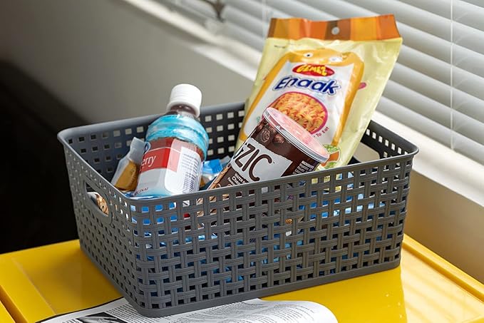 Plastic Storage Baskets for Organizing,11"X8.5"X4.7",Pack of 4 (Grey)