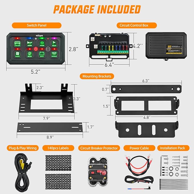 Nilight 8 Gang Switch Panel Green Circuit Control Relay System with Fuse Wiring Harness Toggle Momentary Strobe Flash Modes Automatic Dimmable ON Off Pod 12V 24V for Car Truck Camper SUV