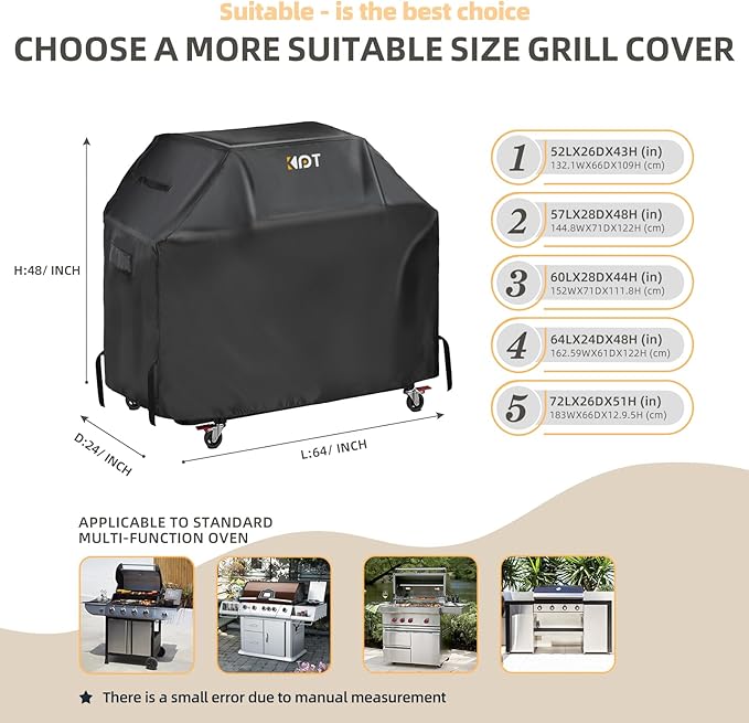 KPT 64 Inch Grill Cover for Outdoor Grill - Heavy Duty Waterproof 420D BBQ Cover with Hook, Air Vent, Buckle - Gas Grill Cover, UV & Fade Resistant, BBQ Grill Cover for Weber, Nexgrill, Char Broil