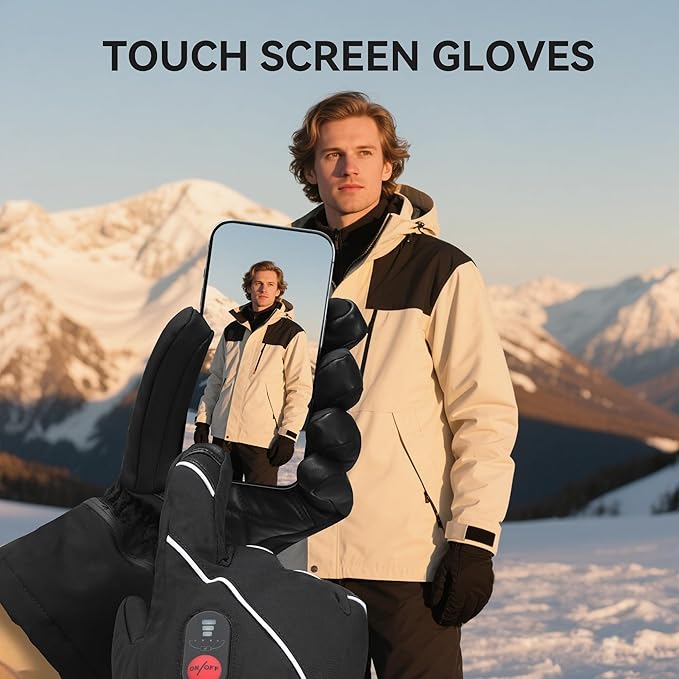 SAVIOR HEAT Heated Gloves for Men Women, Rechargeable Electric Heated Leather Skiing and Snowboarding Gloves
