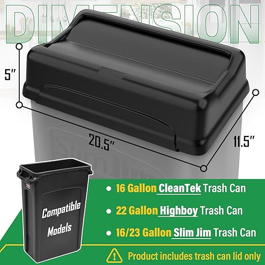 Trash Can Swing Lid,Compatible with 16/23 Gallon Slim Jim Trash can with lid, Heavy Duty Plastic for Kitchen, Living Room, Outdoor Use,Pack of 2