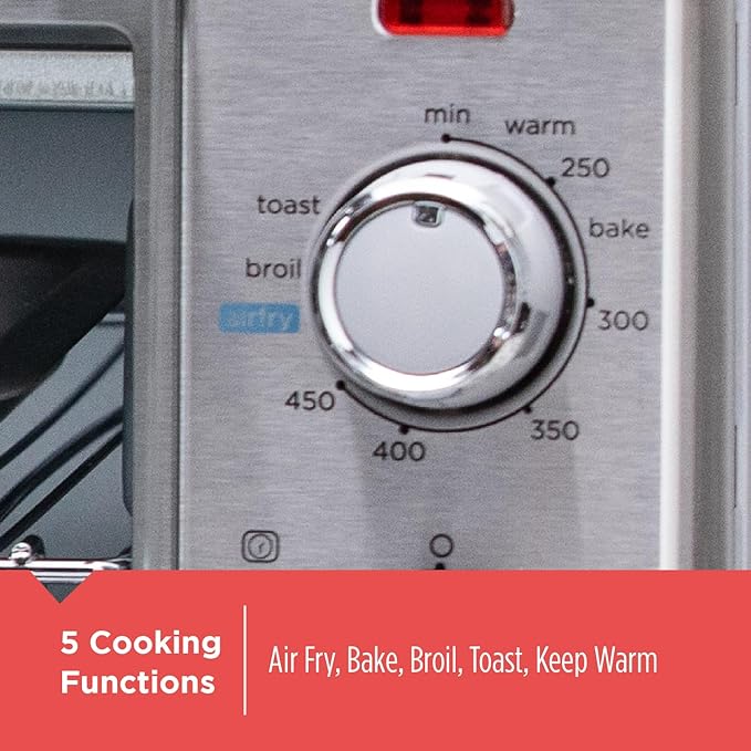 BLACK+DECKER Crisp 'N Bake Air Fryer Countertop Convection Toaster Oven, Large Capacity, 6-Slice, 5-in-1, Fits 12” Pizza, 60-Min Timer, Bake, Broil, Air Fry, Toast, Keep Warm, Stainless Steel