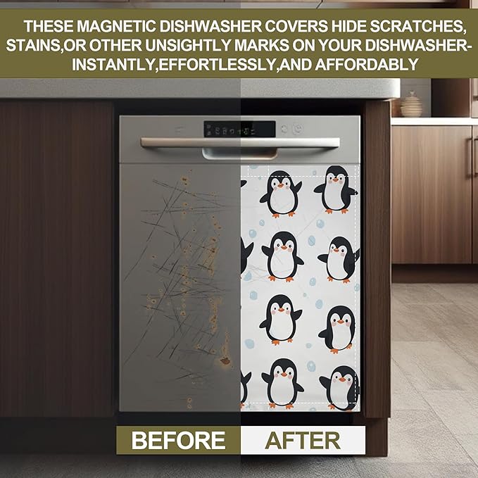 Dishwasher Magnet Cover,Cute Cartoon Penguins Dishwasher Cover Magnetic Home Appliances Refrigerator Decorative 23" x 26"