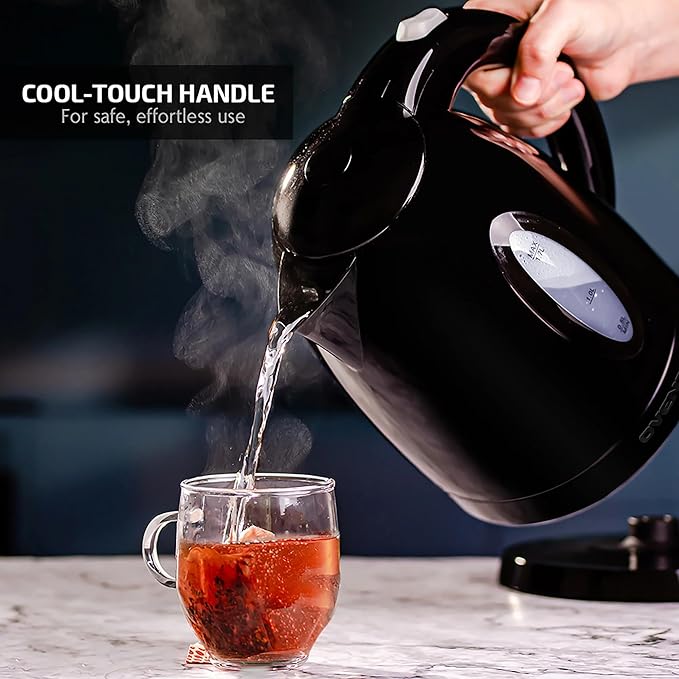 OVENTE Electric Kettle, 1.7L Fast Boiling Water Heater for Coffee or Tea, BPA Free with Water Level Gauge, Auto Shut-Off, Boil-Dry Protection, Indicator Light and Removable Filter, Black KP72B