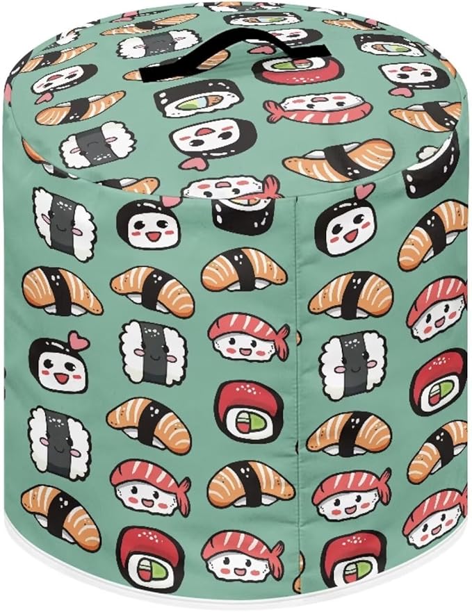 3 Quart Pressure Cooker Small Appliance Covers, Washable Dust Cover for Air Fryer Rice Cooker Kitchen Appliance Accessories with Storage Pockets, Sushi Print