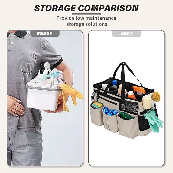 Wearable Cleaning Caddy Bag for Cleaning Supplies,Large Capacity Cleaning Organizer White