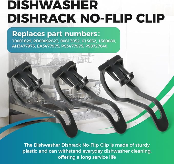 Dishwasher Dishrack No-Flip Clip 10001629 Compatible with Bosch Dishwashers, Replacement for 00613052 1560080 613052, Prevents Rack Tipping – 3 Pack