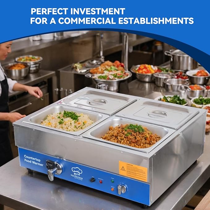 4 Pan Commercial Food Warmer,Electric Countertop Bain Marie Stainless Steel Buffet Steam Table for Catering and Restaurants(4×1/2 GN Pan,120V/1700 Watts
