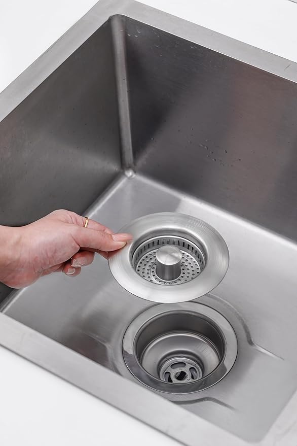 2Count 3-in-1 Kitchen Sink Drain Strainer & Stopper - SUS 304 Stainless Steel Pop Up Plug with Anti-Clog Basket & Odor Prevention, Fits US Standard 3-1/2'' Drain Hole