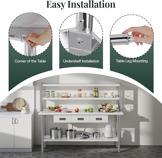 72"x24" Stainless Steel Work Table with Overshelves, 2/3 Drawers, Adjustable Shelf & Hooks, NSF-Certified Heavy-Duty Prep Station for Commercial Kitchen, Restaurant, or Garage