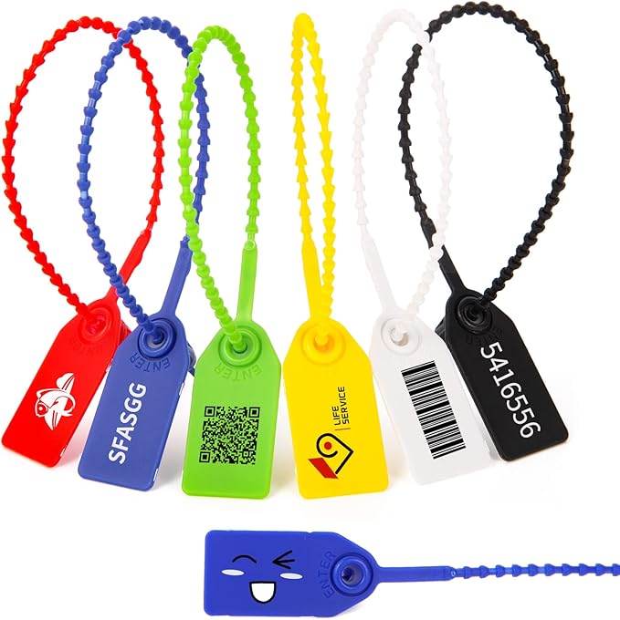 100 Plastic Security Seals Anti-Tamper Tags Fire Extinguisher Tags Numbered Zip Ties Disposable Pull Tite Safety Tags (Yellow)