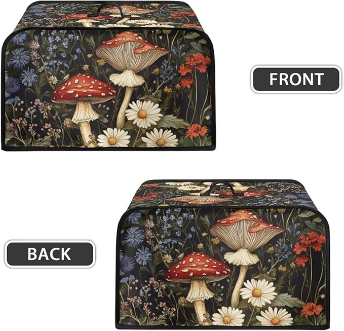 Fashion Mushroom Slow Cooker Cover Pink Flower Slow Cooker Cover Holder Fits for Most 6-8 Quart Oval Slow Cooker Accessories with Handle and Pocket