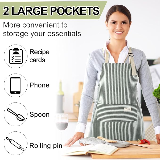 Janmercy 24 Pcs Aprons for Women Men with 2 Pockets Linen Cooking Kitchen Apron Adjustable Bib Chef Apron Bulk Aprons Unisex