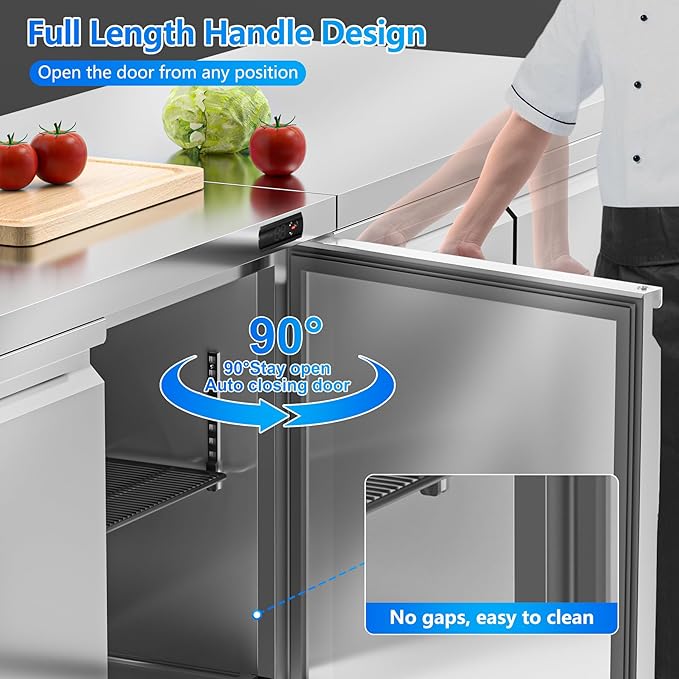 60" W Commercial Undercounter Freezer, 14.1 Cu.ft 2 Door Worktop Under Counter Freezer, Stainless Steel Commercial Kitchen Freezing Equipment for Restaurant, Bar, Shop, etc.
