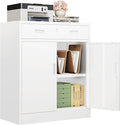 CJF Metal Storage Cabinet, Locking Storage Cabinet with Doors and 1 Drawer, 36" H x 28" W x 16" D Metal Cabinets for Office/Home/Garage -White