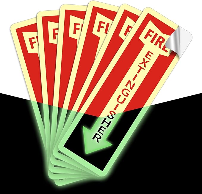 Fire Extinguisher Stickers, 6 Pack 4" X 12" Vinyl Fire Extinguisher Sign Self Adhesive Reflective,Easy to Apply and Stick,Weatherproof, UV Protected,Indoor Outdoor use,Glow in the Dark