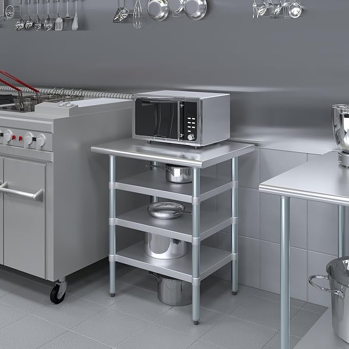 24 in. x 30 in. Stainless Steel Work Table with Three Bottom Shelves | NSF Kitchen Prep Table | Utitly Metal Table