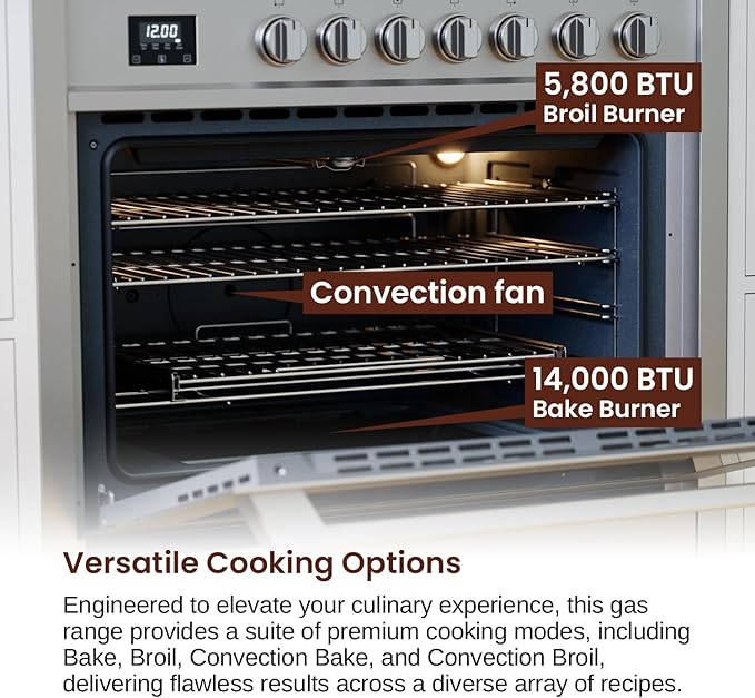 Rangaire RRG361TS 36" Gas Range Oven with Timer - Stainless Steel, Sealed Burners, Convection Fan, Easy Reach Racks
