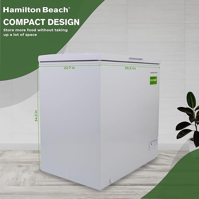 Hamilton Beach, Chest Deep Freezer, 7 Cu. Ft. Capacity, Adjustable Thermostat-Removable Vinyl Coated Wire Basket-Easy Defrost Drain, White