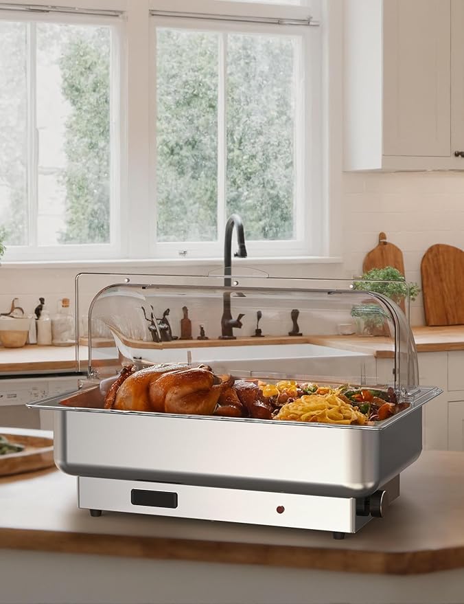 2 Pack Rectangular Chafing Dish Electric Buffet Set,9QT Stainless Steel Food Servers and Warmers with Temperature Control for Catering, Wedding and Parties