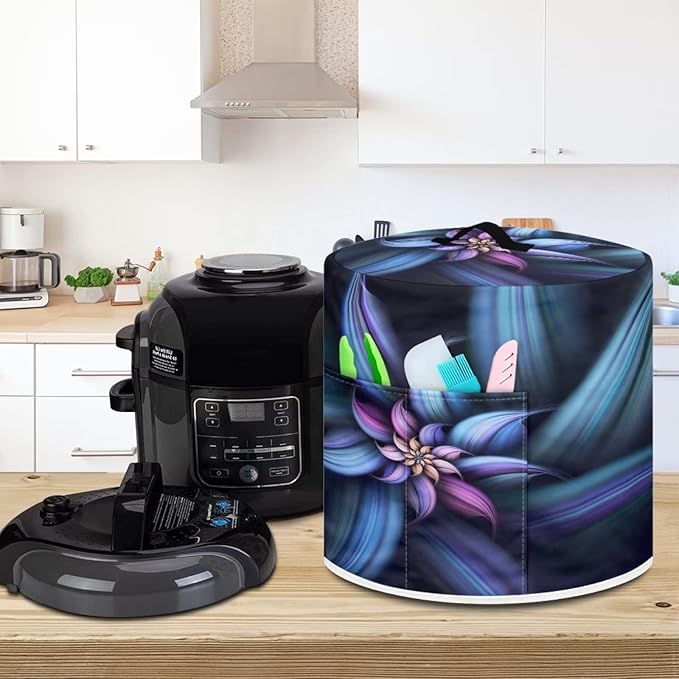 Dust Cover for 6 Quart for Pressure Cooker and Extra Accessories, Dust Proof Easy to Clean Electric Appliance Cover Air Fryer Accessories with Pocket, Blue Purple Flower