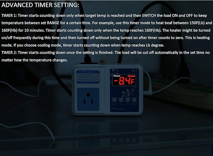 WH1436A 10A Temperature Controller 110V Digital Thermostat Switch Sous Vide Controller NTC 10K Sensor Improved Version