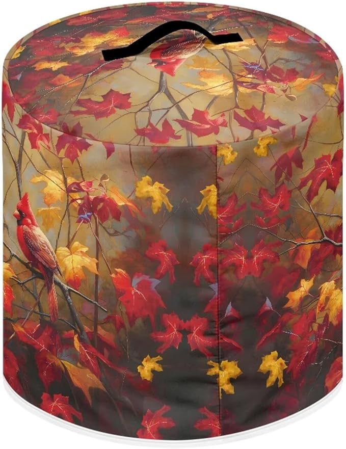 Xoenoiee Cardinal Bird Kitchen Appliance Dust Cover with Pockets, Maple Leaf Print Electric Pressure Cooker Cover Compatible with Crock Pot, Rice Cooker Covers Fall Decor, for 3 Qt Pot